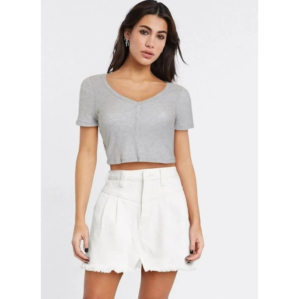 We the Free People Womens White Denim Jean Mini Skirt 26 Frayed